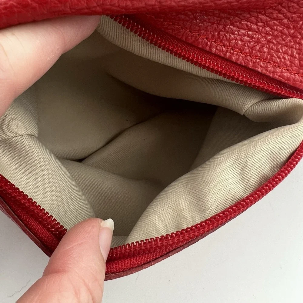 Red Pebbled Genuine Leather Hobo Zipper Shoulder Bag Purse Made in Italy